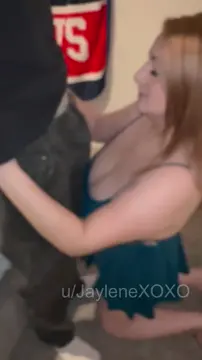 I got down on my knees, pulled down his pants and boxers and began giving him the best blowjob ever. I had to pull out my titties for him to grab