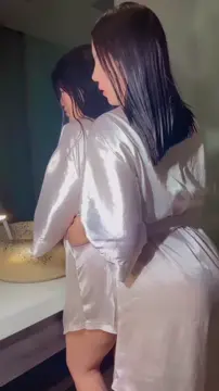 Besties having fun in the bathroom lesbians